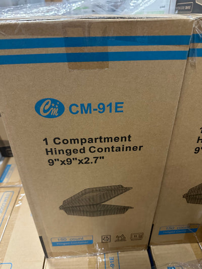 CM-91E Hinged Container 9"x9" 1 Compartment 150 Count