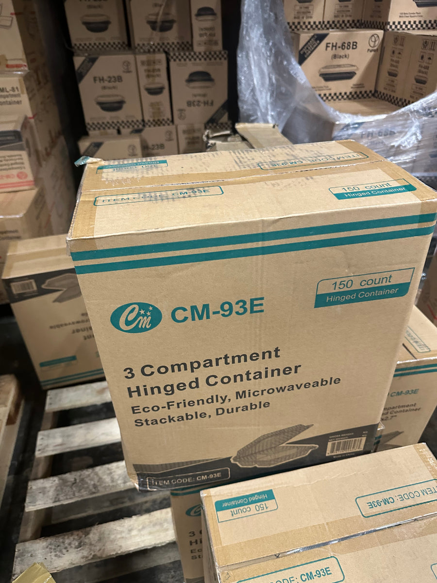 CM-93E Hinged Container 9"x9" 3 Compartments 150 Count