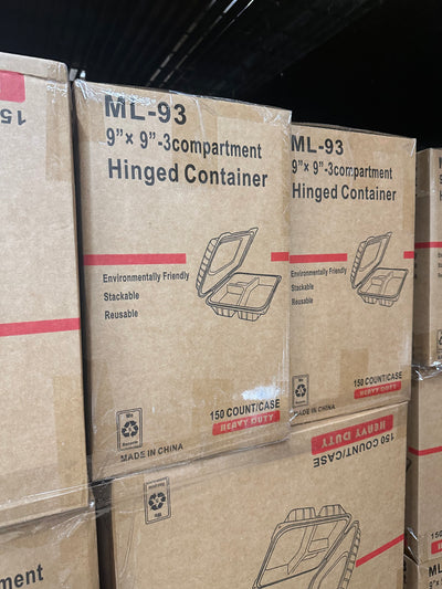 ML-93 Hinged Container 9"x9" 3 Compartments 150 Count Heavy Duty
