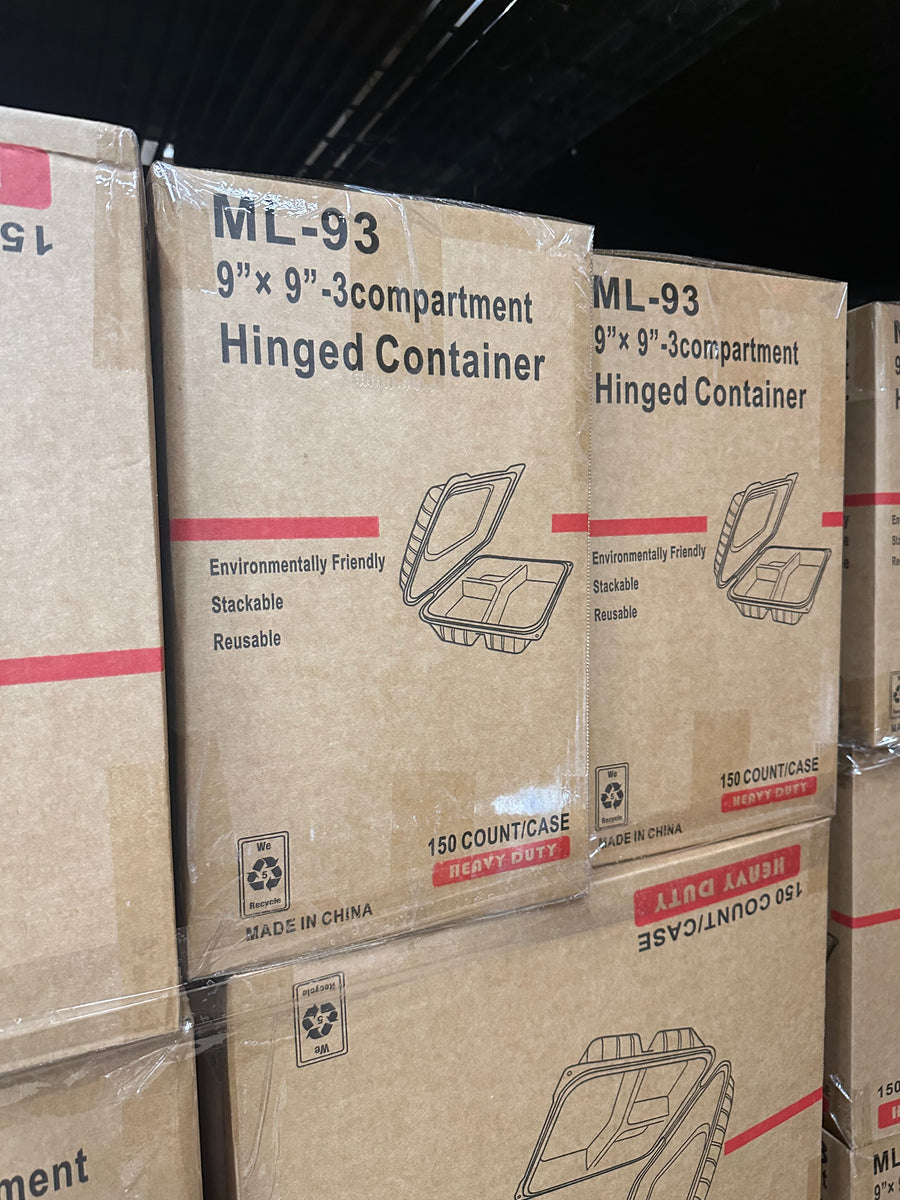 ML-93 Hinged Container 9"x9" 3 Compartments 150 Count Heavy Duty