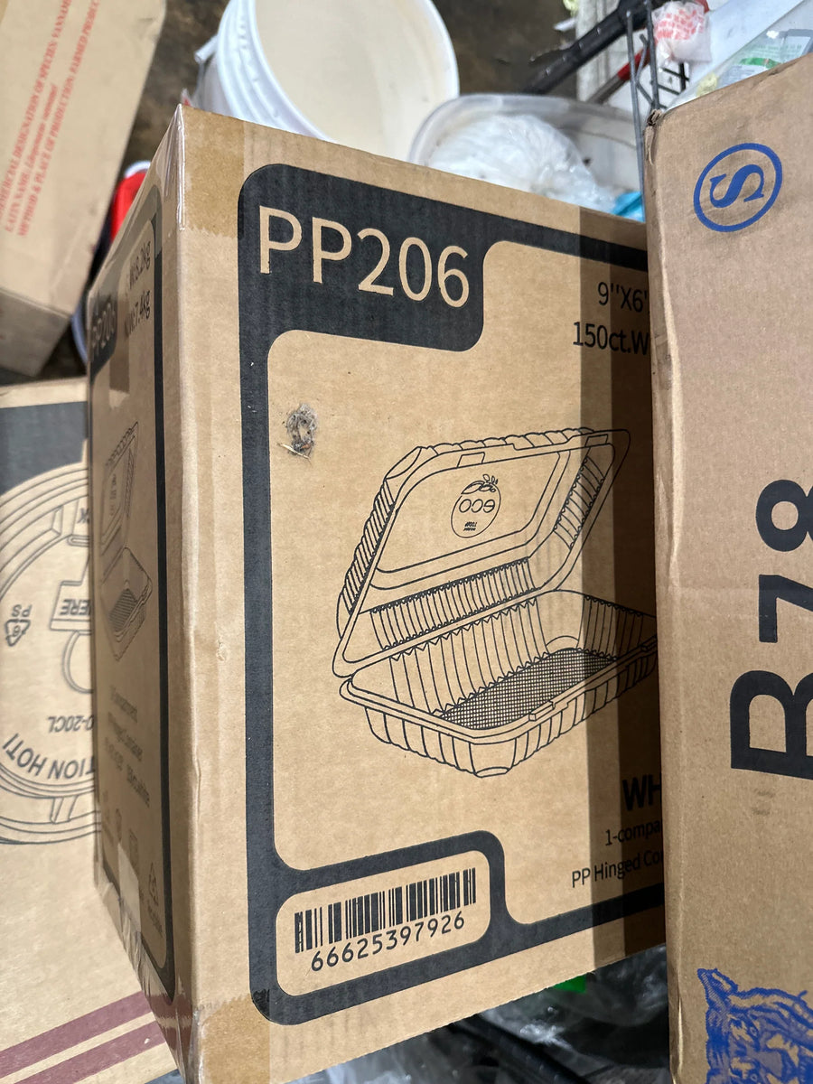 PP206 Hinged Container 9"x6" 1 Compartment 150 Count