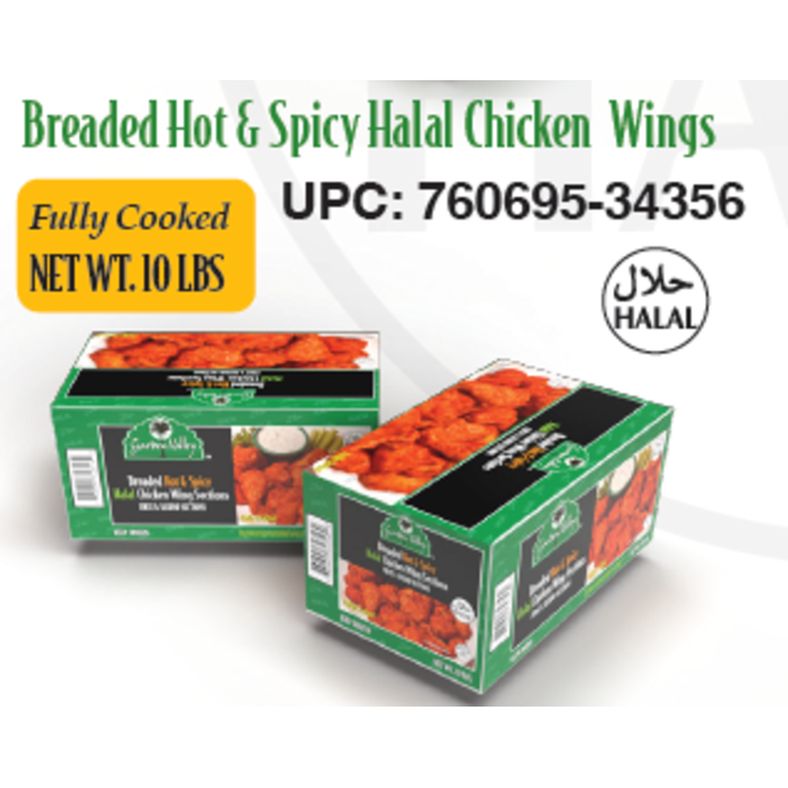 Garden Valley - Breaded Hot & Spicy Halal Chicken Wings (Fully Cooked) - 2x5 lb