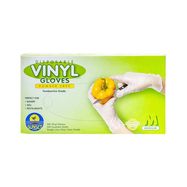 Sunset - Clear Vinyl Gloves without Powder - Medium - 100 ct