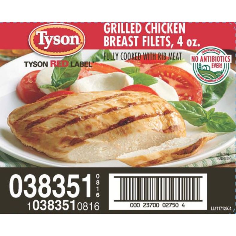 Tyson - Fully Cooked Grilled Chicken Breast Filets (4 oz) - 10 lb (40 ct)