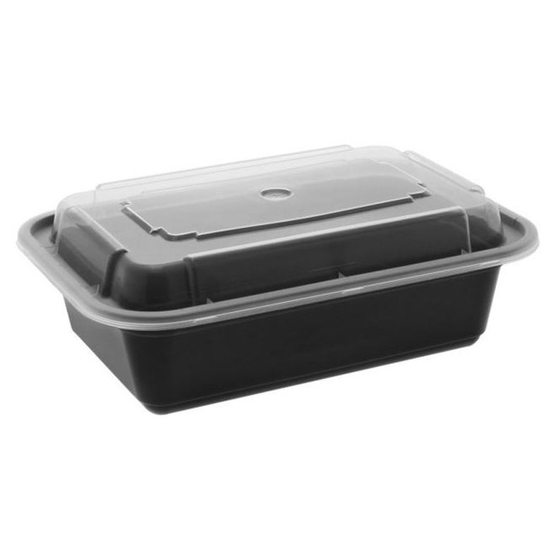 Pactiv Newspring - Black Oblong Versatainer Microwavable with Lid (24 oz) - 150 ct