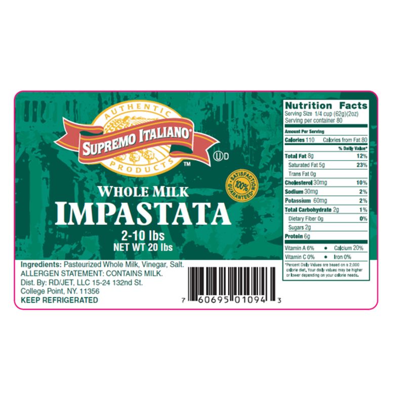 Supremo Italiano - Impastata Cheese - 10 lb