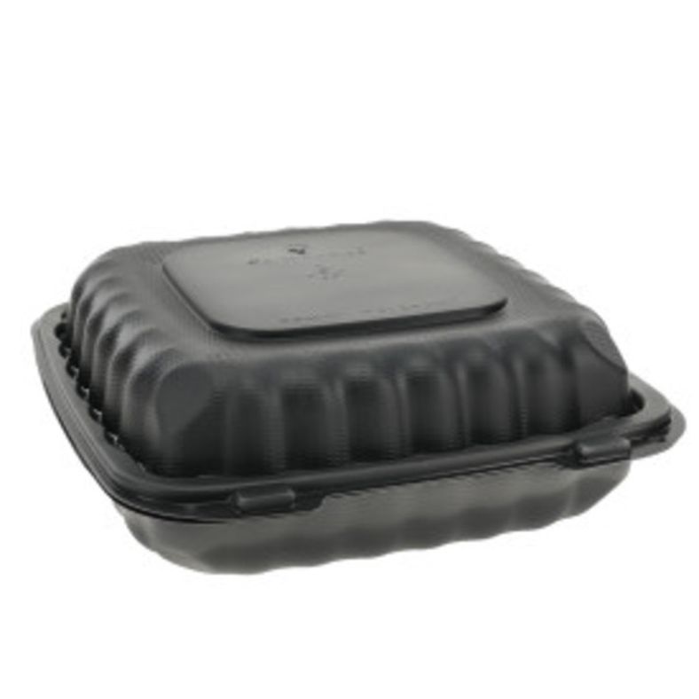 Hinged 3-Compartment Container - 9" x 9" Black - 120 ct