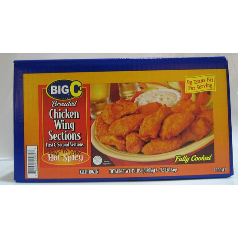Frozen Big C - Spicy Cooked Breaded Chicken Wings - 15 lb