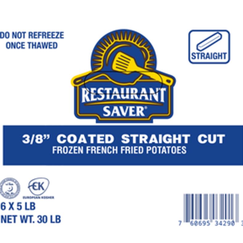 Frozen Restaurant Saver - 3/8" Coated Straight Cut French Fries - 30 lbs