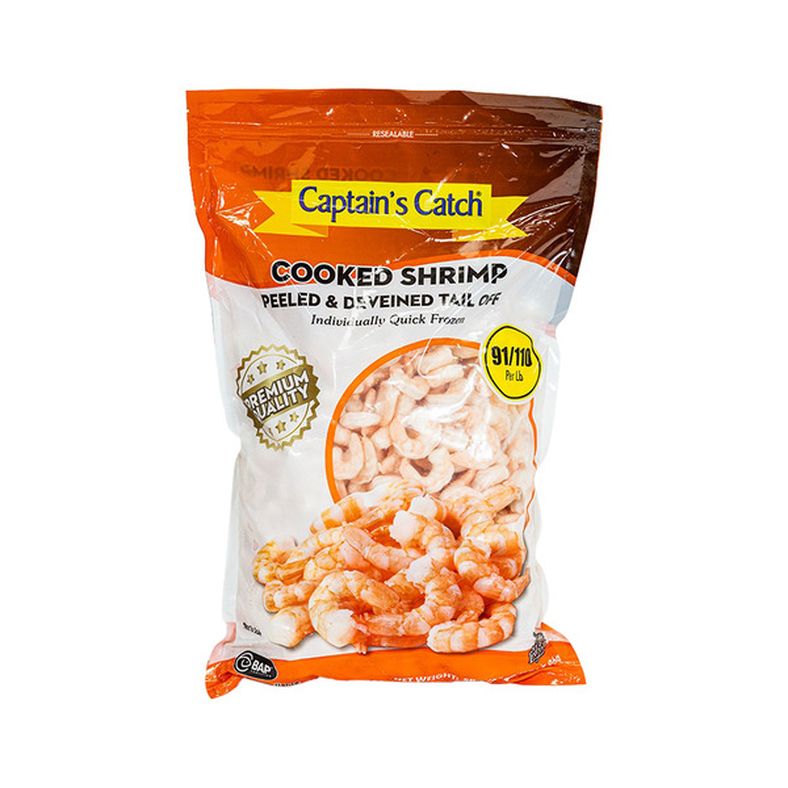 Captain's Catch - Cooked Shrimp (Peeled & Deveined, Tail Off) - 91/110 ct - 2 lb