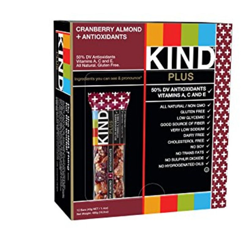 Kind Plus - Cranberry & Almond +Antioxidants Bars - 12x1.4 oz