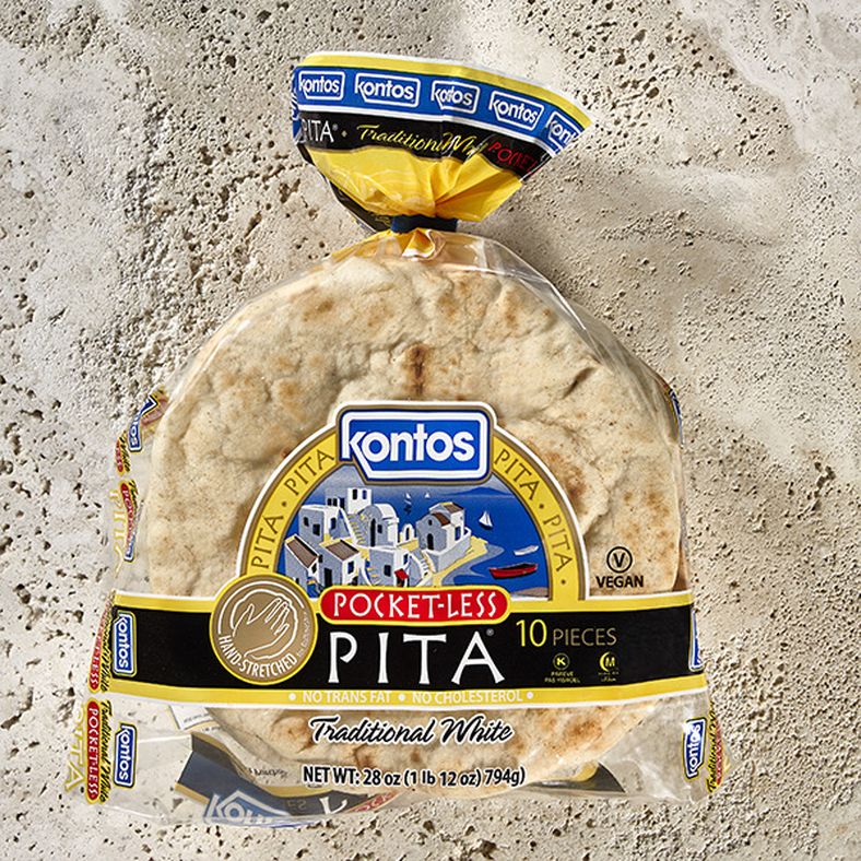 Kontos - Pocketless White Pita Bread - 28 oz - 12x10 ct