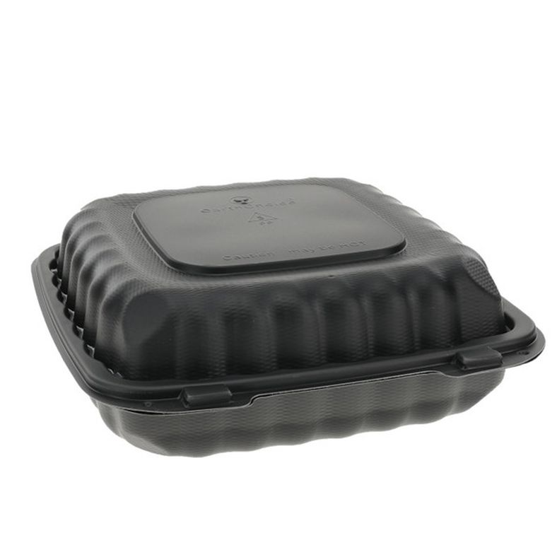 Pactiv - Microwavable Hinged-Lid Takeout Container (1 Compartment, Black, 9x9x3") - 120 ct