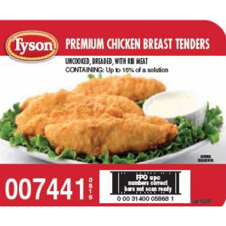 Frozen Tyson - Uncooked Breaded Premium Chicken Breast Tenders (70 ct) - 10 lb