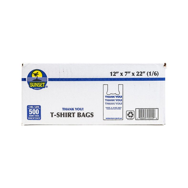 Thank You - White Plastic T-Shirt Bags with Blue (1 mil, 1/6 size) - 500 ct