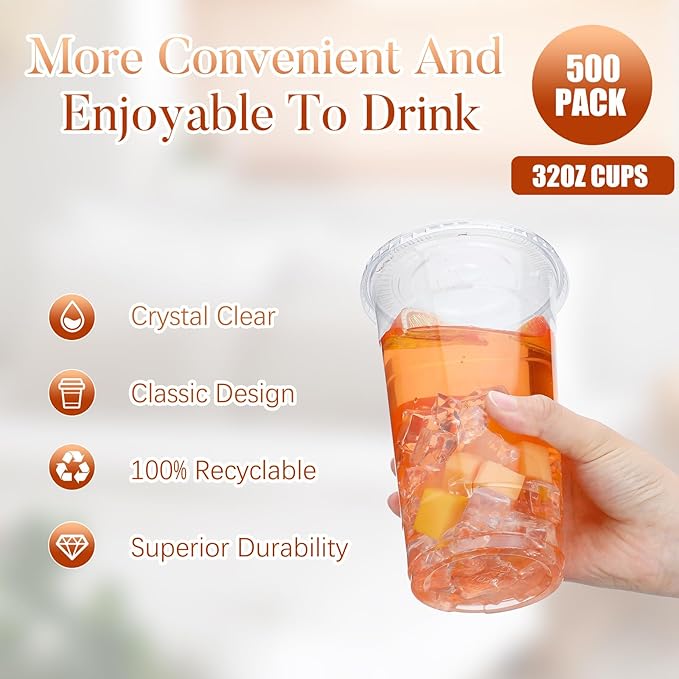 32oz Amore 1000 count PET Disposable Drinking Cups, Crystal Clear, Perfect for Ice Coffee, Smoothie, Soda, or Any Cold Drinks (Copy) (Copy)