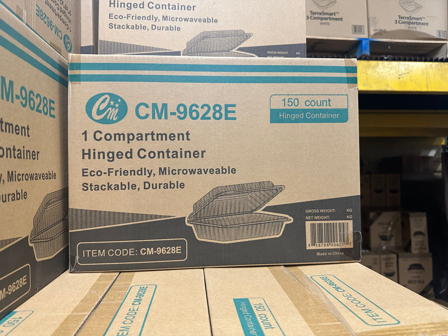 CM-9628E Hinged Container 9"x6" 1 Compartment 150 Count
