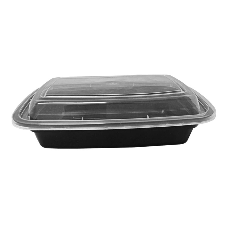 FH-124B 24oz Rectangular Two-Piece Container (Black Base & Clear Lid)