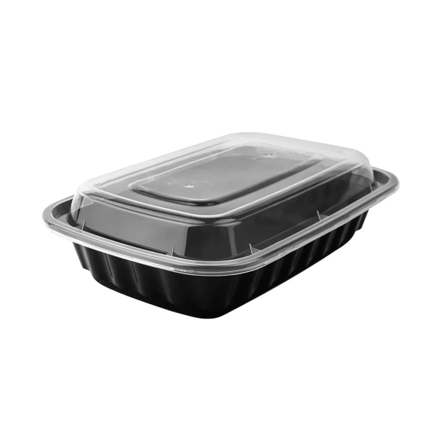 FH-128B 28oz Rectangular Two-Piece Container (Black Base & Clear Lid)