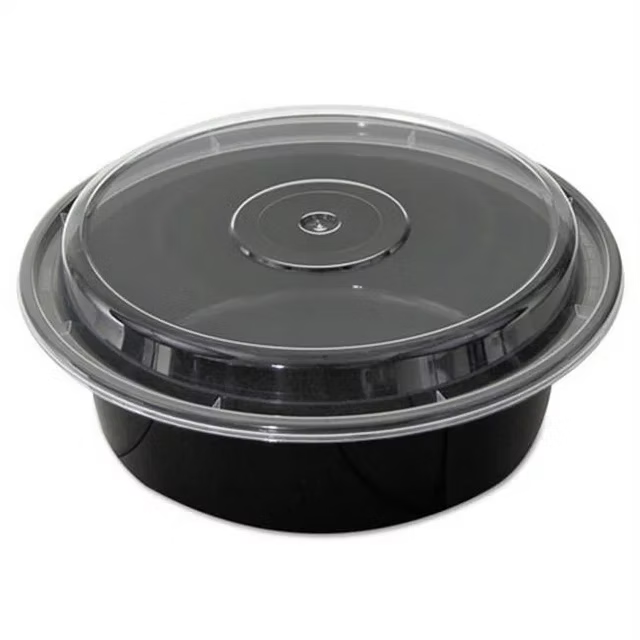 FH-18B 16oz Round Two-Piece Container - 6" Diameter (Black Base & Clear Lid) - 150/Case