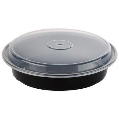 FH-48B 48oz Round Two-Piece Container - 9" Diameter (Black Base & Clear Lid) - 150/Case