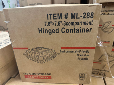 ML-96 Hinged Container 7.6"x7.6" 3 Compartments 150 Count Heavy Duty