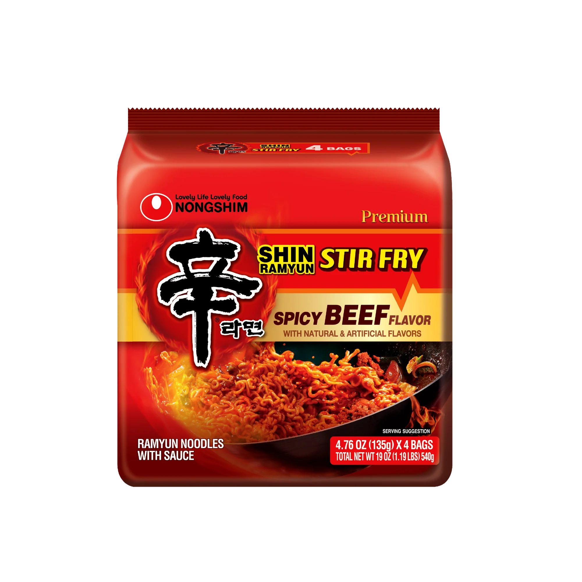 Nongshim Shin Stir Fry Spicy Beef Ramen Noodle Pack, 4.65oz x box