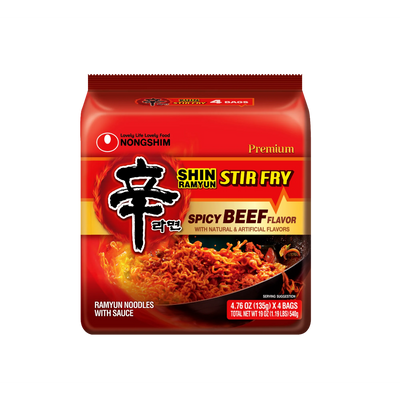 Nongshim Shin Stir Fry Spicy Beef Ramen Noodle Pack, 4.65oz x box