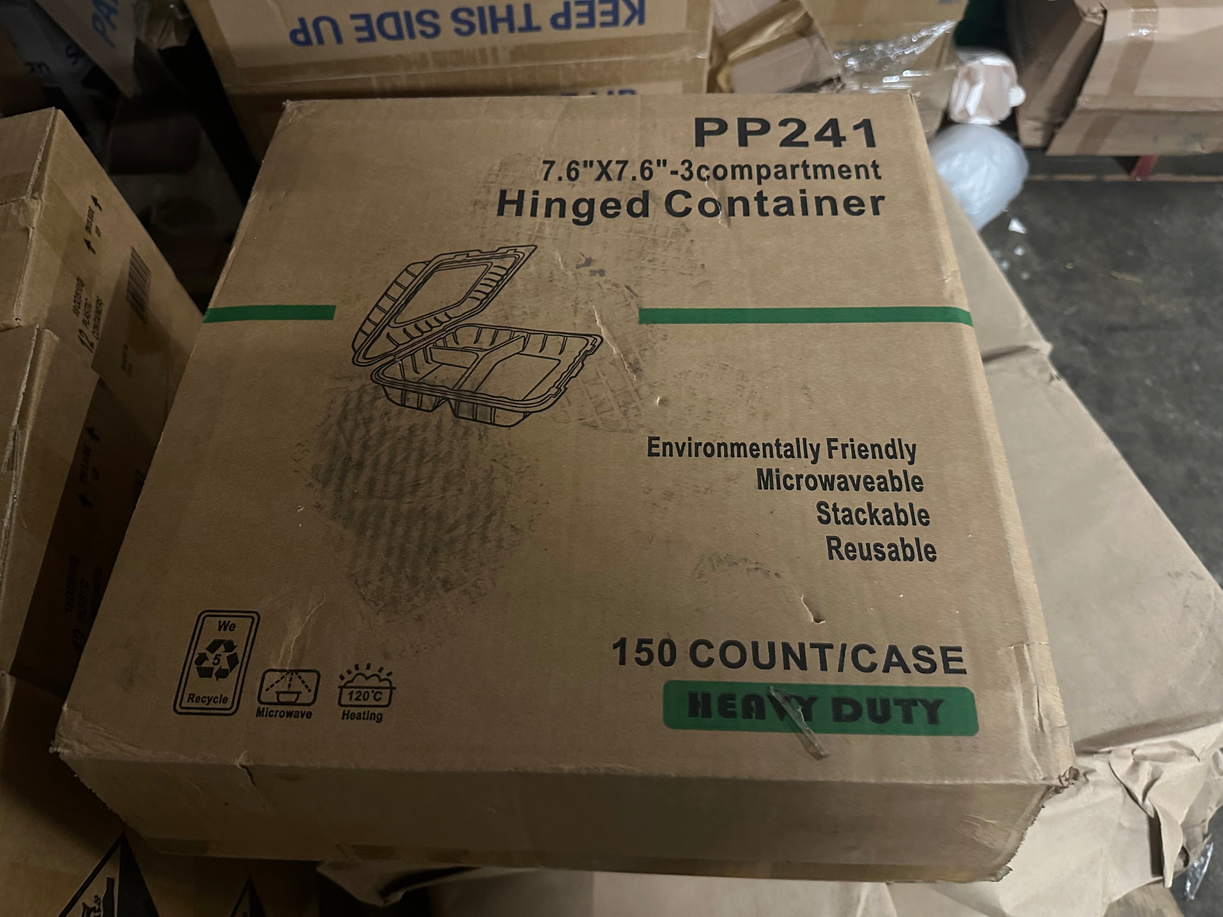 PP241 Hinged Container 7.5"x7.5" 3 Compartments 150 Count Heavy Duty