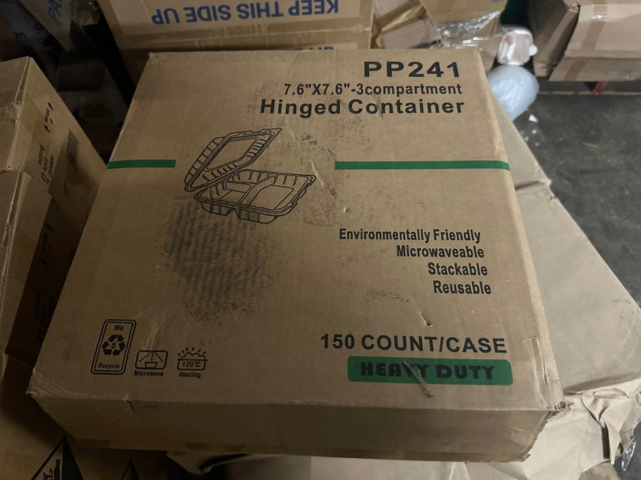 PP241 Hinged Container 7.5"x7.5" 3 Compartments 150 Count Heavy Duty