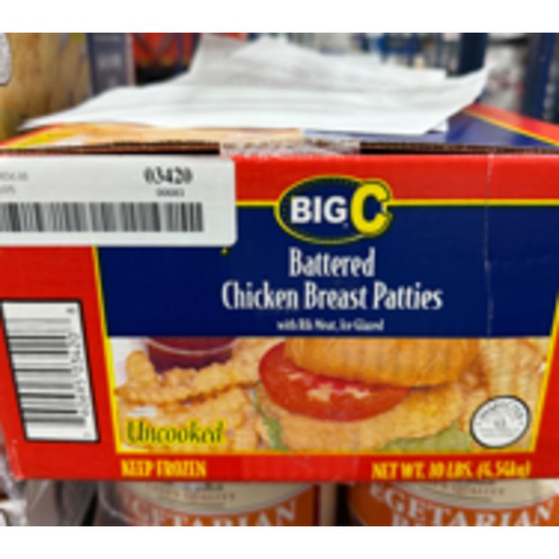 Big C - Uncooked Battered Chicken Breast Patties (3.5 oz each) - 10 lb