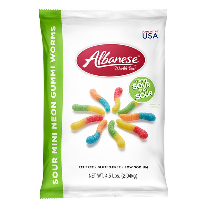 Albanese - Sour Mini Neon Gummi Worms - 4.5 lb