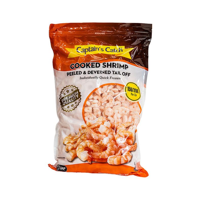 Captain's Catch - Cooked Shrimp Peeled & Deveined Tail Off (Individual Quick Frozen) - 2 lb