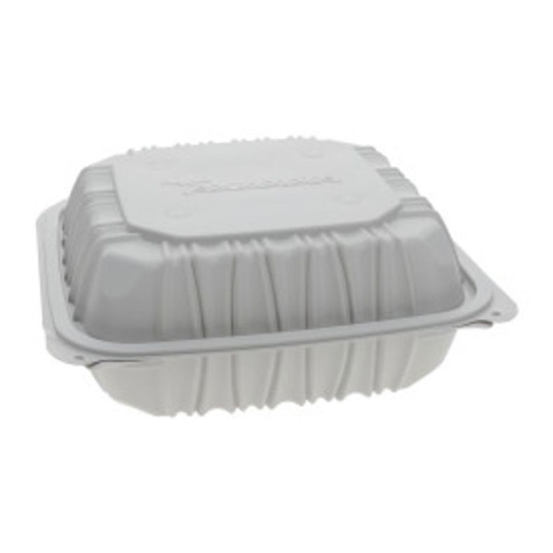 Vented Microwaveable 3-Compartment Hinged-Lid Takeout Container White (8.5"x8.5"x3.1") - 146 ct