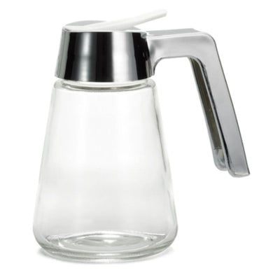 rd-19434036-table-craft-12-ounce-modern-glass-syrup-dispenser-with-chrome-plated-top-each