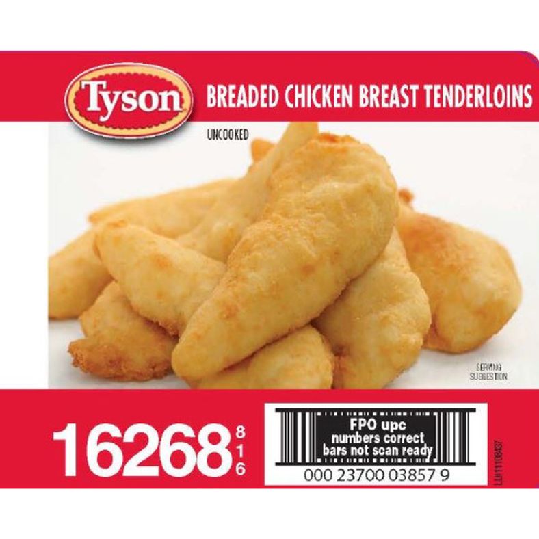 Tyson - Uncooked Breaded Chicken Breast Tenderloins - 10 lb (75 ct)