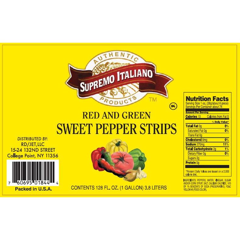 Supremo Italiano - Red & Green Sweet Pepper Strips - gallon
