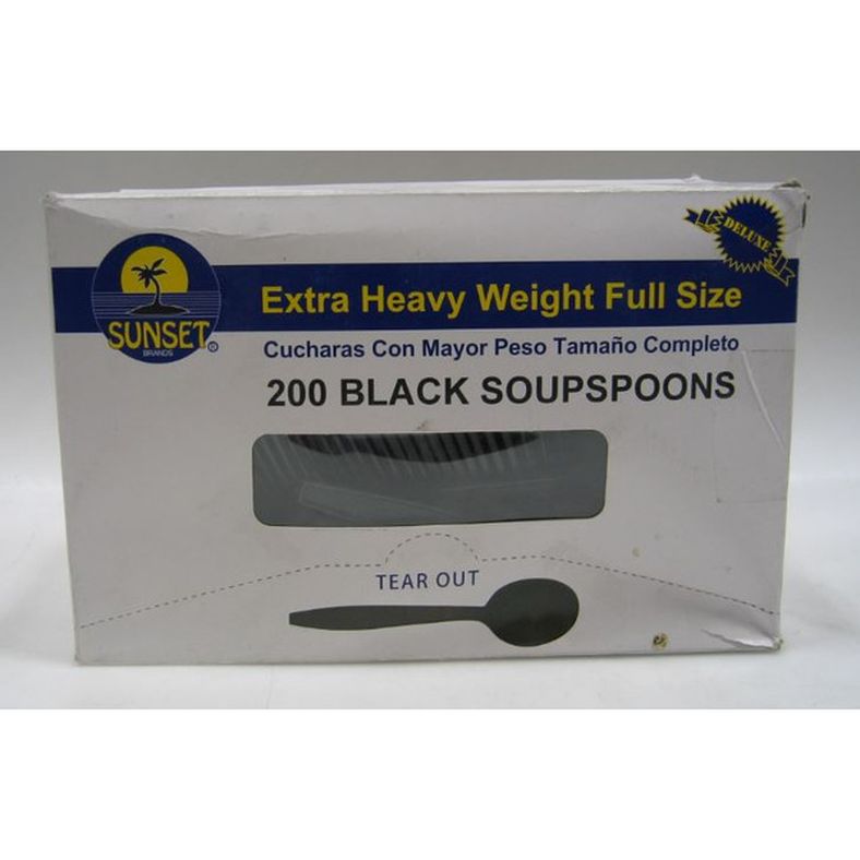 Sunset - Extra Heavy Black Plastic Soup Spoons - 200 ct