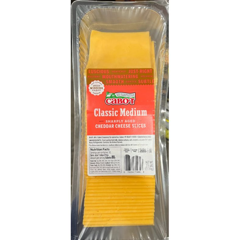 Cabot - Yellow Cheddar Cheese Slices - 2.5 lb