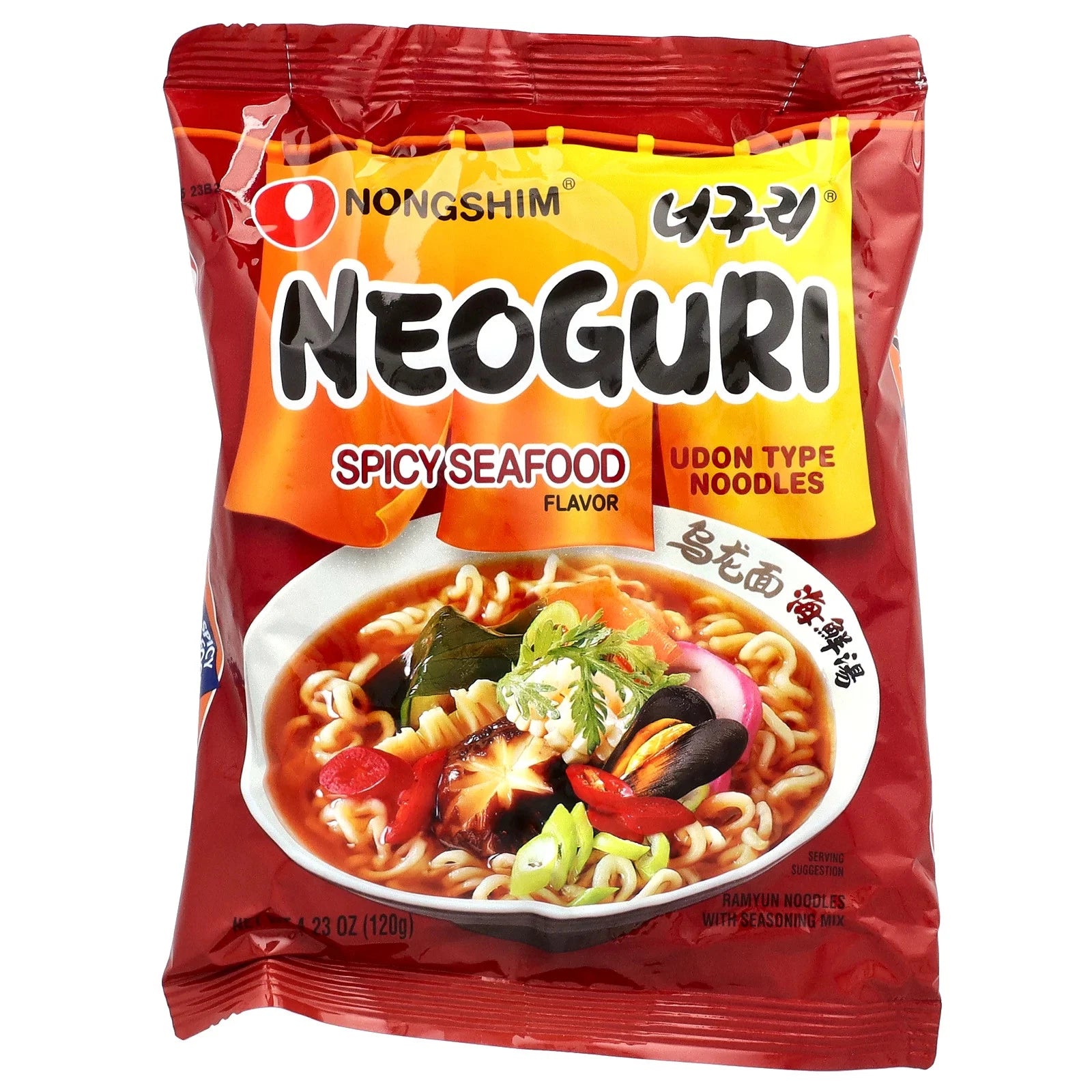 Nong Shim, Neoguri, Udon Type Noodles, Spicy Seafood, 4 Bags, 4.23 oz (120 g) Each