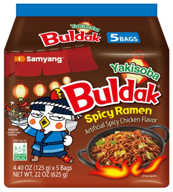 SAMYANG Mì Ramen Xào Gà Buldak Yakisoba Cay Nóng Hàn Quốc, 5 Gói