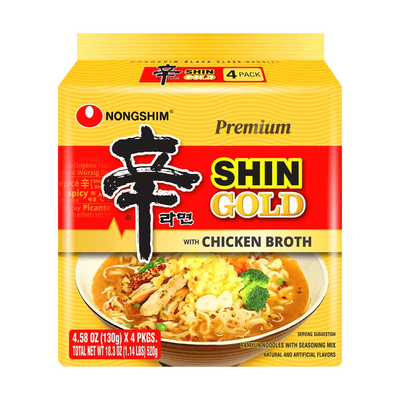 Mì ăn liền NONGSHIM Gold Shin Ramen với nước dùng gà, 4 túi, 520g