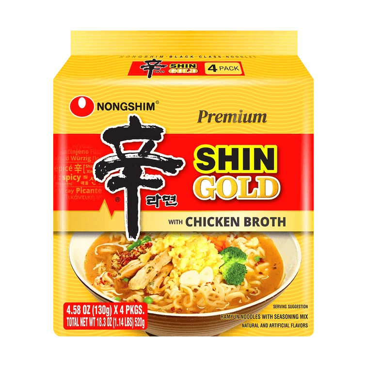 NONGSHIM Gold Shin Ramen Instant Noodle Soup with Chicken Broth, 4 Bags, 520g