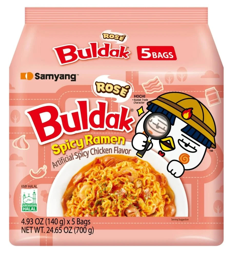 SAMYANG Korean Buldak Rose Spicy Hot Chicken Stir-Fried Ramen Noodle, 5 Pack