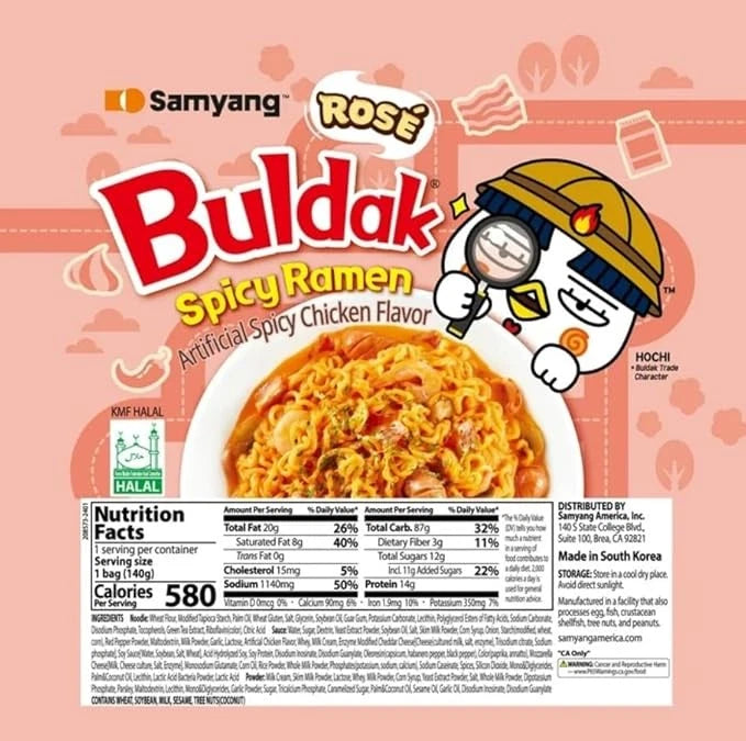 SAMYANG Korean Buldak Rose Spicy Hot Chicken Stir-Fried Ramen Noodle, 5 Pack