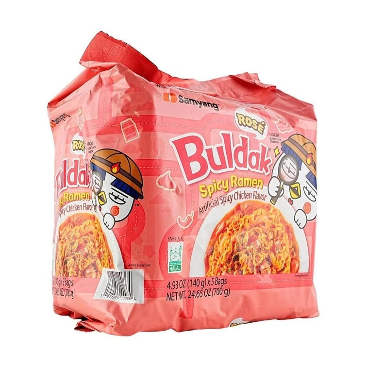 SAMYANG Korean Buldak Rose Spicy Hot Chicken Stir-Fried Ramen Noodle, 5 Pack