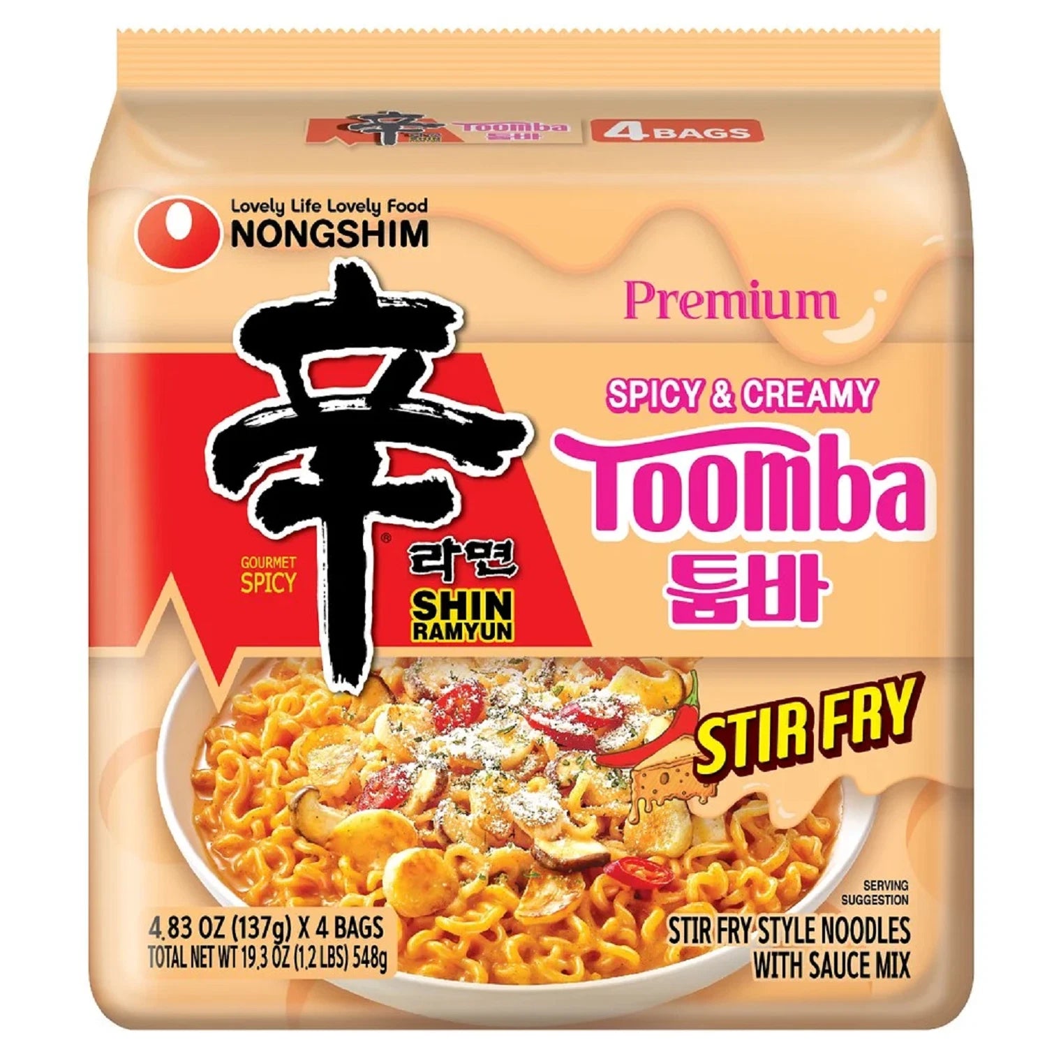 Nongshim Shin Toomba Stir Fry Creamy Premium Ramen Noodle Soup 4.83 oz X 4 Count