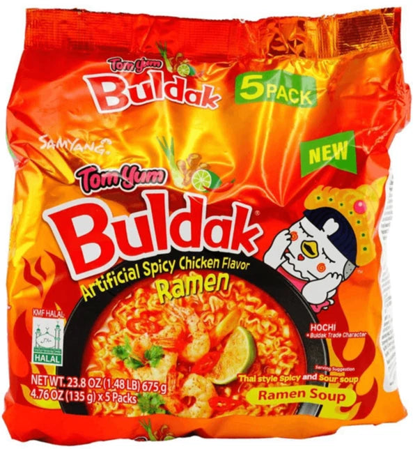 SAMYANG Buldak Tom Yum Thai Spicy & Sour Hot Chicken Ramen Soup Noodles, 5 Packs