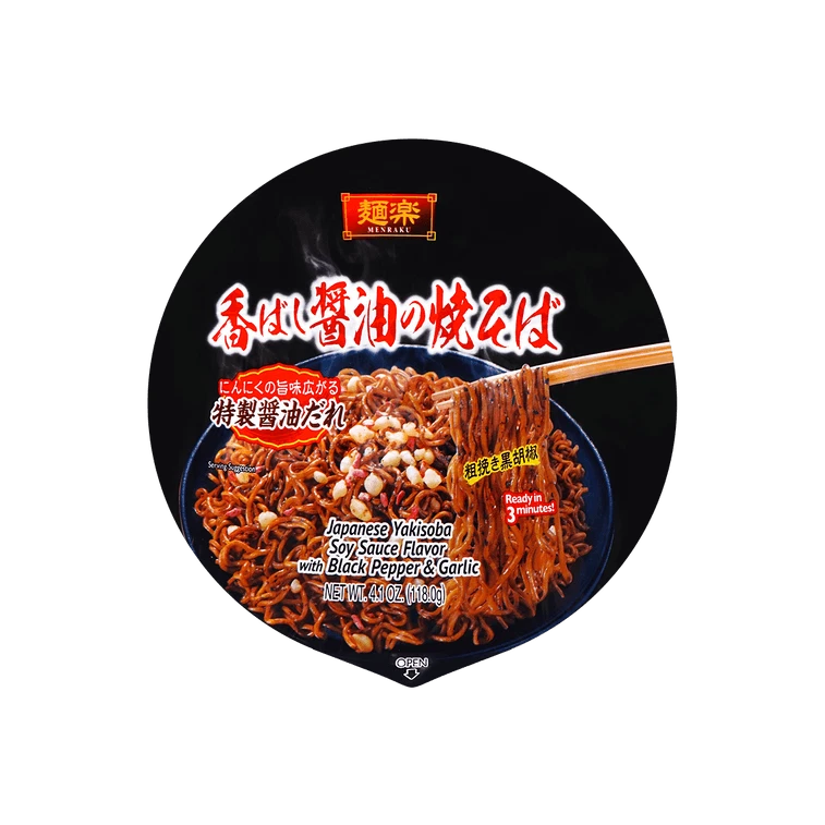 (5 Pack) MENRAKU Japan Yakisoba Noodles with Black Pepper Garlic Soy Sauce, 118g