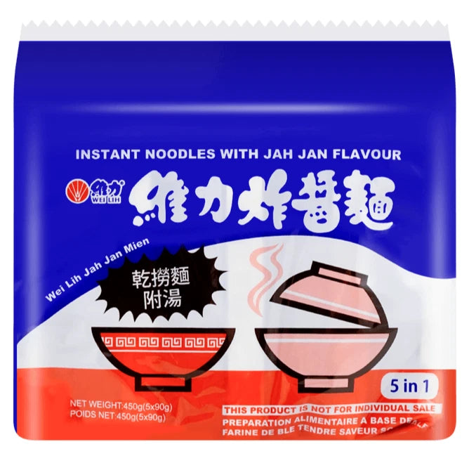 WEILIH Jah Jan Mien Jjajang Instant Ramen Noodle with Soybean Paste, 5 Bag, 450g